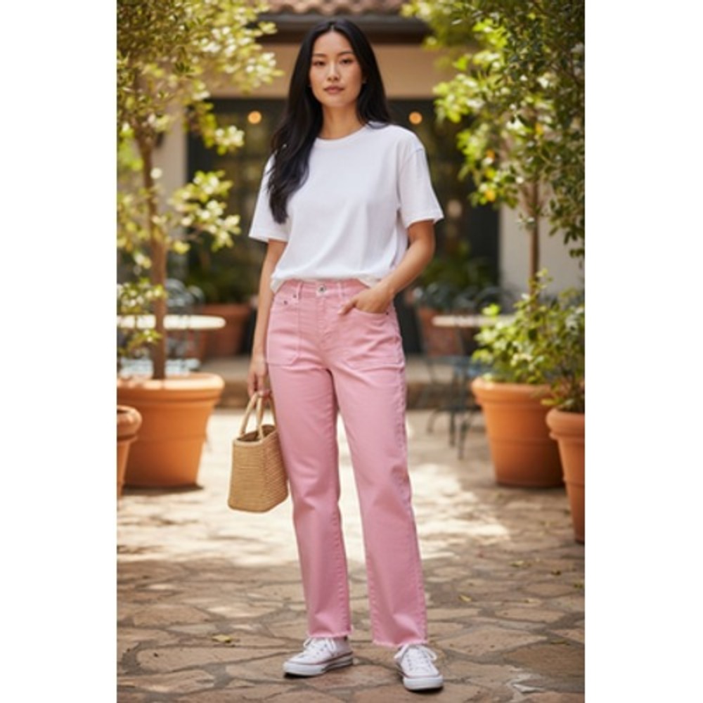 Vineyard Vines Jeans Women 29 Pink High Rise Straight Crop Raw Hem 2P001223